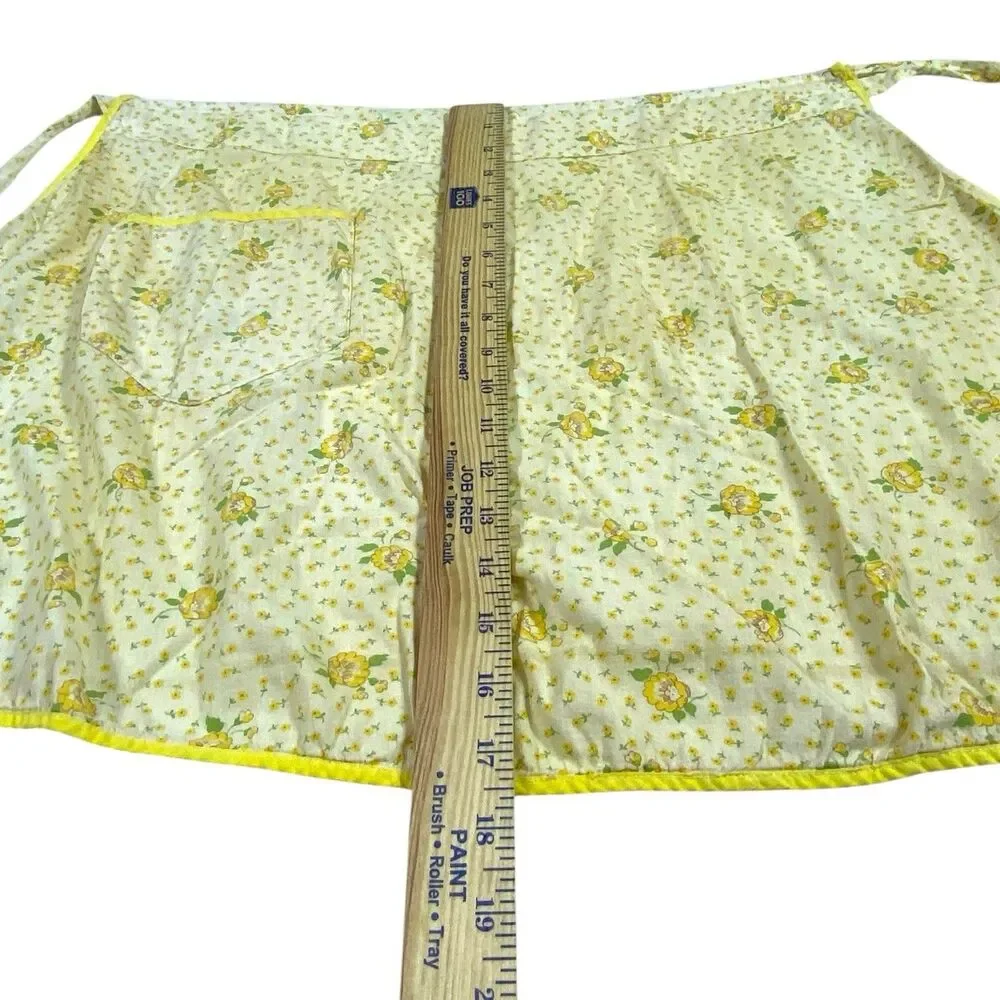 Vintage Hostess Half Apron Pink Yellow MCM 50s Pocket Retro Tie Floral Spring